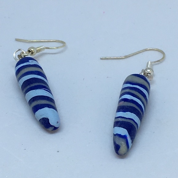 Unique Handmade Polymer Clay Blue Cone Earrings - Picture 4 of 8